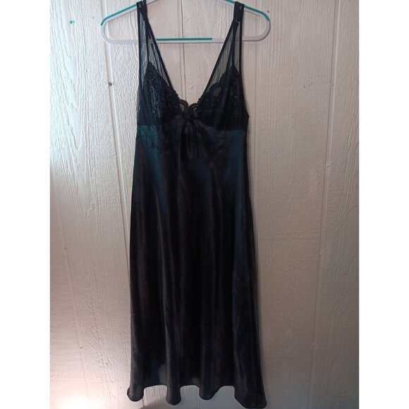 Morgan Taylor Other - Morgan Taylor Intimates Womens M Midi Negligee Black Sheer Bodice Silky Beaded